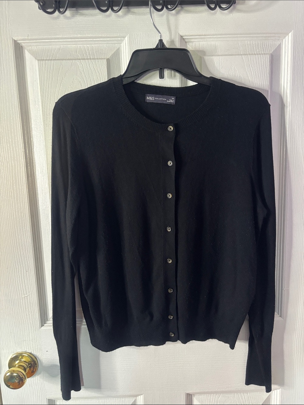 Black Crewneck Button-Front Women's Cardigan